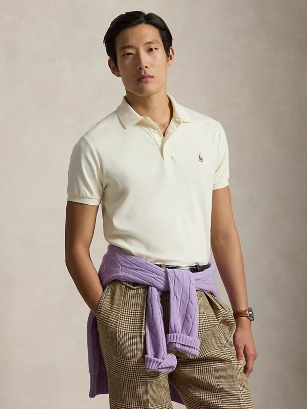 POLO RALPH LAUREN Slim Fit Cotton Short Sleeve Polo LARGE Pale Cream NWT